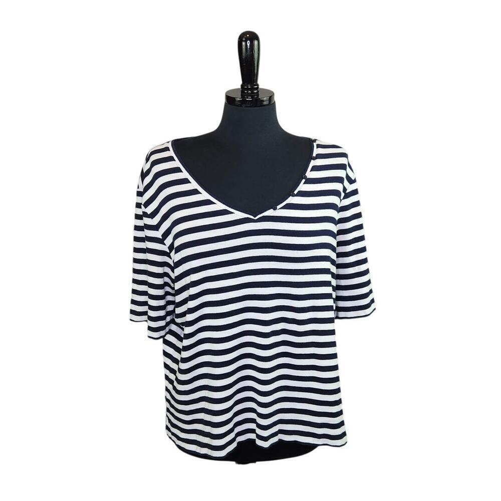 Chico's The Ultimate Tee 100% Cotton T Shirt V Neck Striped Nautical